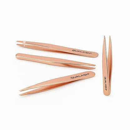 QUALASH Professional Tweezer Set – Precision tweezers for eyebrow and lash styling in rose gold finish